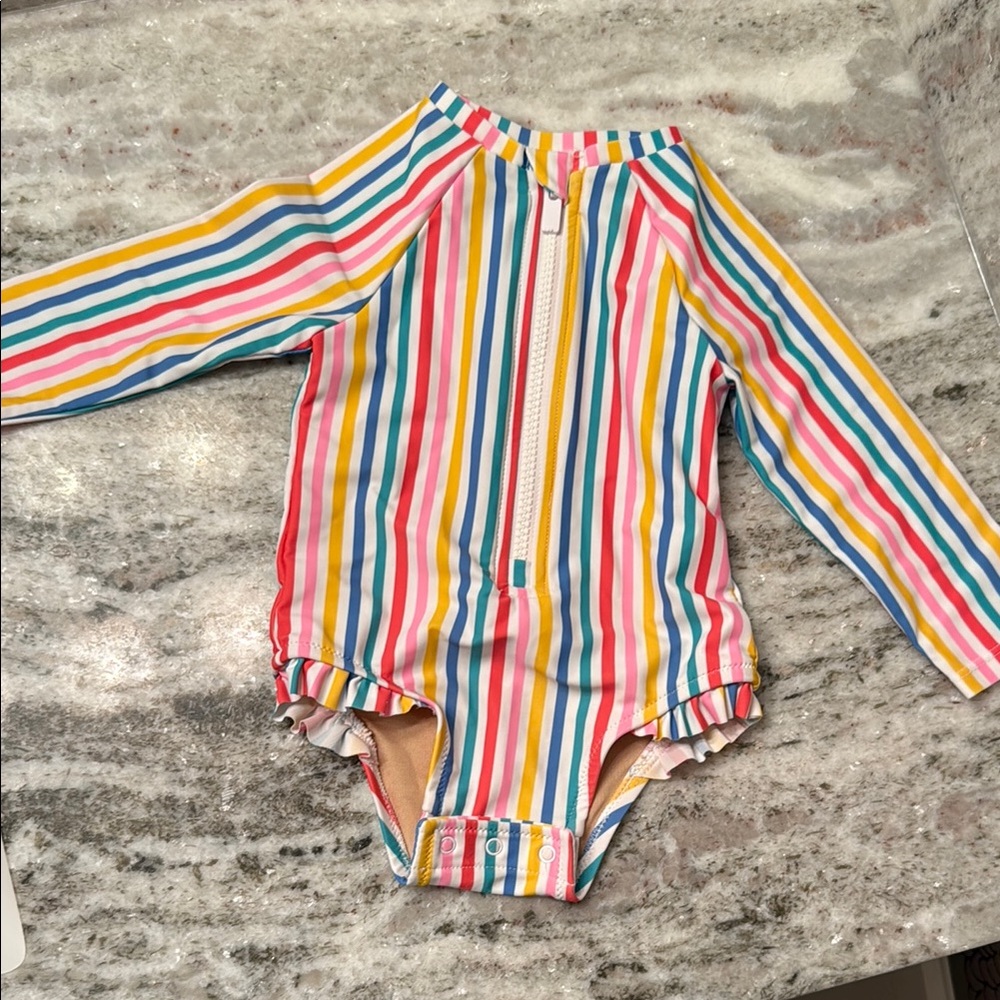 6-12m Rainbow Striped Long Sleeve Swimsuit